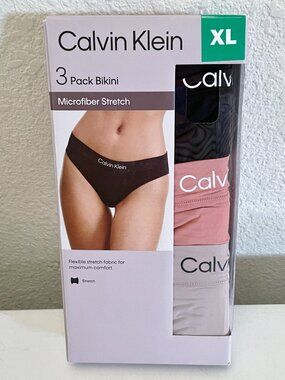 NEW Calvin Klein 3 Pack Bikini Panties XL LOGO Microfiber Stretch Underwear